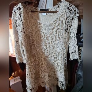 Vintage Cottagecore Cream Floral Lace Tunic